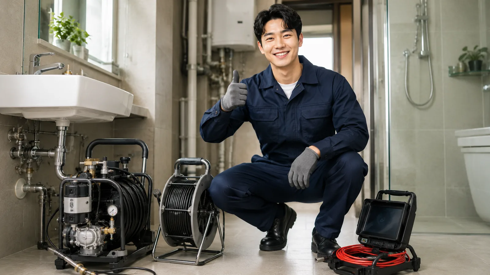 서울 서북·도심권 싱크대막힘 작업복 기술자와 고압세척기·배관내시경 전문 장비